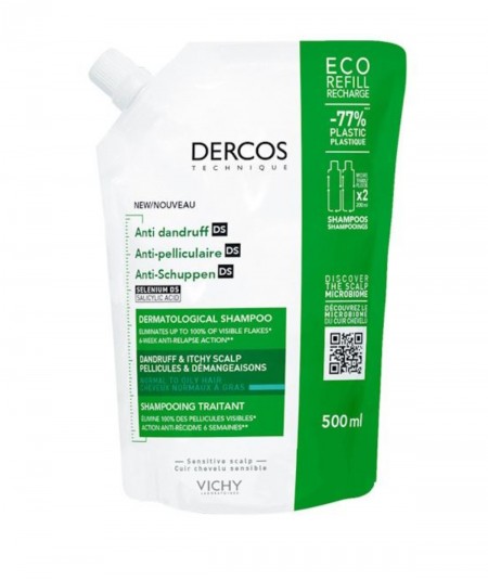 Vichy Dercos Champú Anticaspa DS Cabello Normal a Graso Eco Refill 500 ml