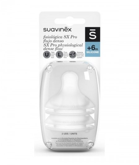 Suavinex Tetina Silicona Fisiológica Sx Pro Flujo Denso +6M 2 Unidades